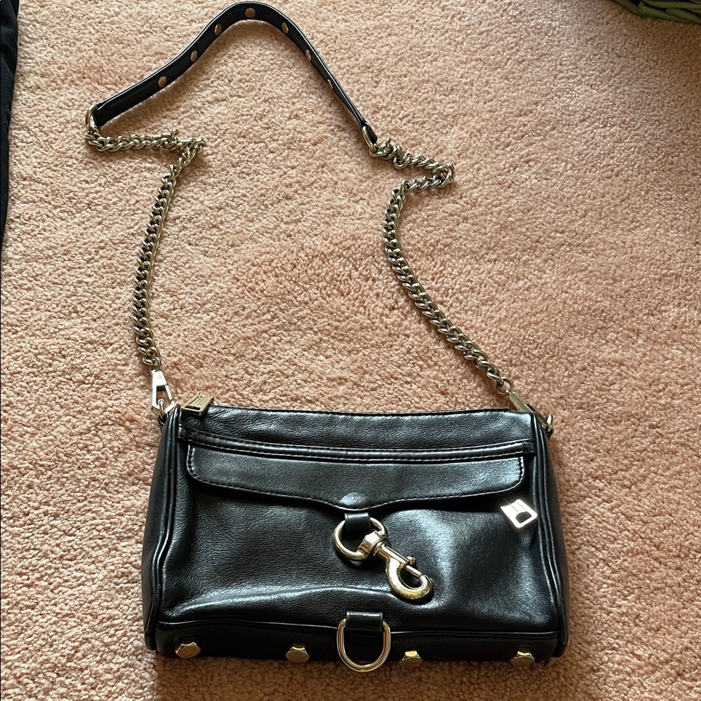 Rebecca Minkoff  black cross body Black Leather Chain Strap Bag/